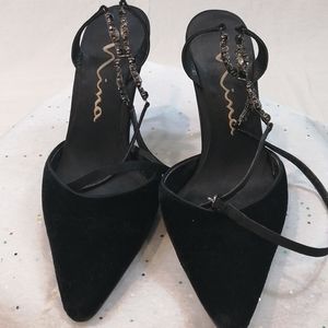 Nina Velvet Strappy Heels w/ Jewels Sz 7.5 M